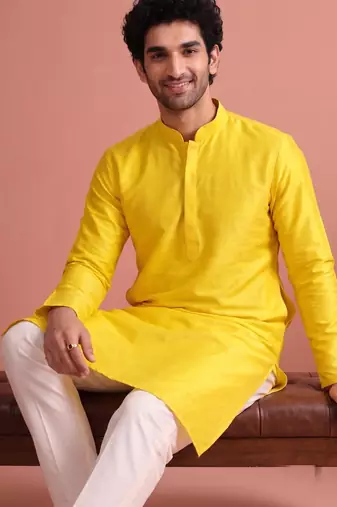  silk blend solid kurta set for men