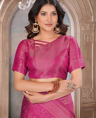 pink woven kanjivaram soft silk saree designer pallu saree with blouse 6
