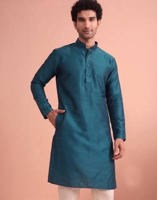  silk blend solid kurta set for men 4