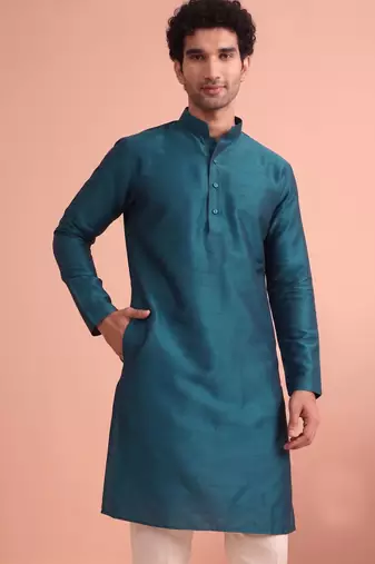  silk blend solid kurta set for men