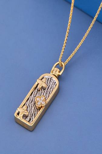 Elegant Dual-Tone Floral Bar Pendant Necklace