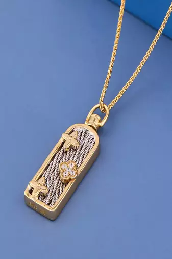 Elegant Dual-Tone Floral Bar Pendant Necklace