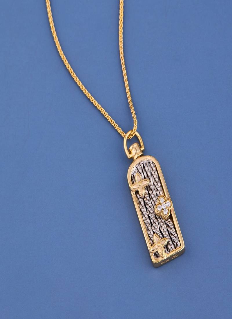 Elegant Dual-Tone Floral Bar Pendant Necklace