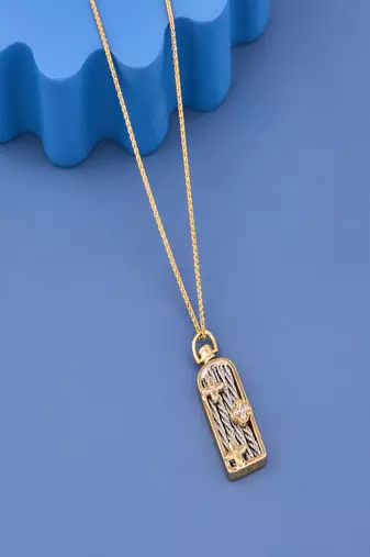 Elegant Dual-Tone Floral Bar Pendant Necklace
