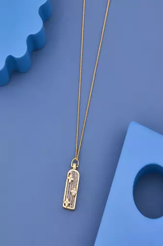 Elegant Dual-Tone Floral Bar Pendant Necklace