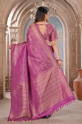 wine woven kanjivaram soft silk saree designer pallu saree with blouse