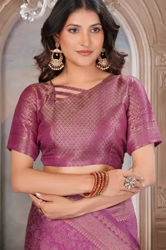 wine woven kanjivaram soft silk saree designer pallu saree with blouse