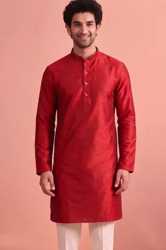  silk blend solid kurta set for men