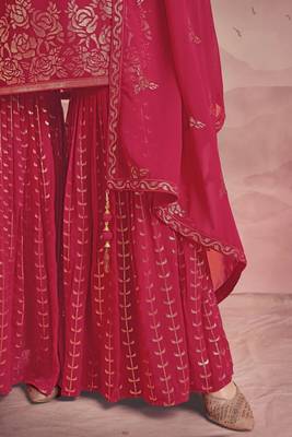 womens readymade pink color embroidered sequin work  party wear kurta sharara set with dupatta 4