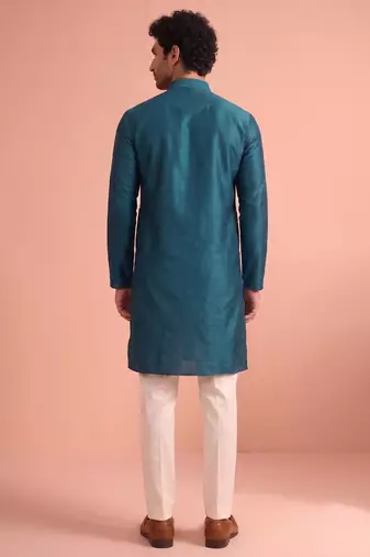  silk blend solid kurta set for men
