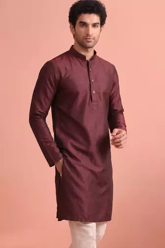  silk blend solid kurta set for men
