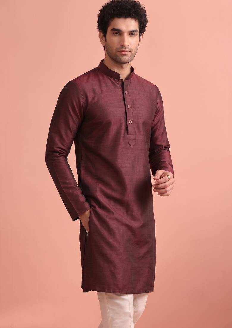  silk blend solid kurta set for men