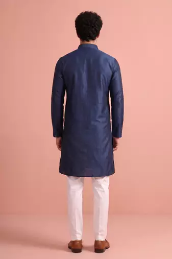  silk blend solid kurta set for men