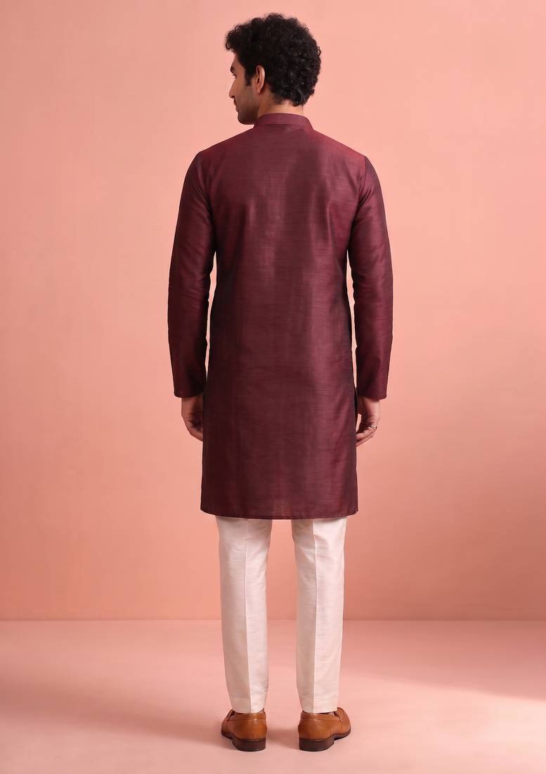  silk blend solid kurta set for men