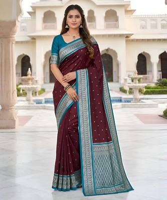 Cofee soft silk blend saree with zari weaving meenakari design 1