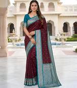 Cofee soft silk blend saree with zari weaving meenakari design