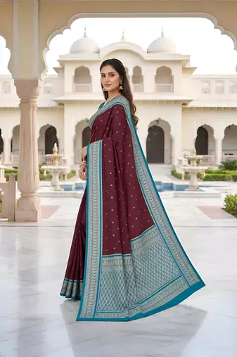 Cofee soft silk blend saree with zari weaving meenakari design