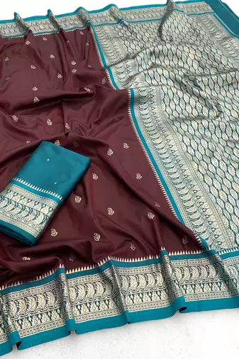 Cofee soft silk blend saree with zari weaving meenakari design