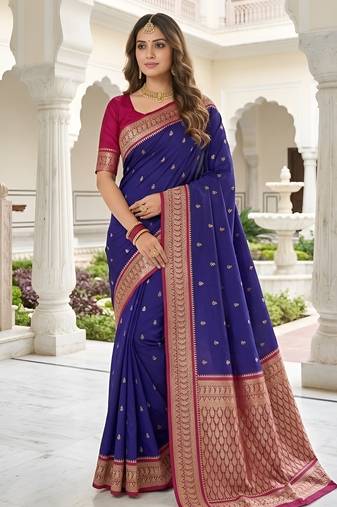 Purple soft silk blend saree with zari weaving meenakari design