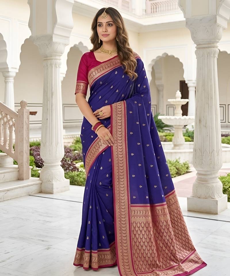 Purple soft silk blend saree with zari weaving meenakari design