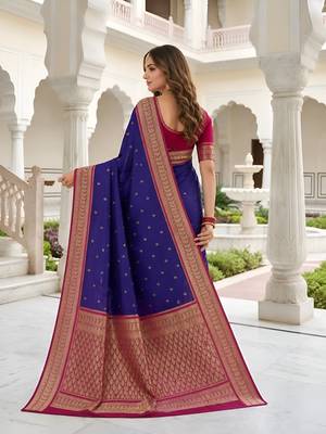 Purple soft silk blend saree with zari weaving meenakari design 2