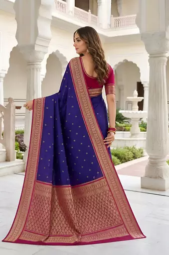Purple soft silk blend saree with zari weaving meenakari design