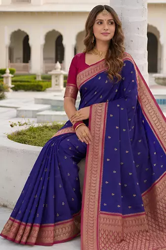 Purple soft silk blend saree with zari weaving meenakari design