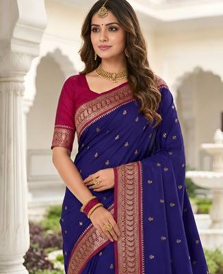 Purple soft silk blend saree with zari weaving meenakari design 4