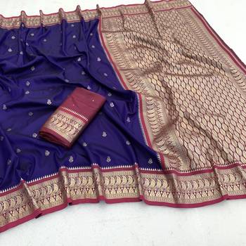Purple soft silk blend saree with zari weaving meenakari design 5
