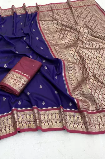 Purple soft silk blend saree with zari weaving meenakari design
