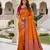 Orange soft silk blend saree with zari weaving meenakari design