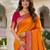 Orange soft silk blend saree with zari weaving meenakari design