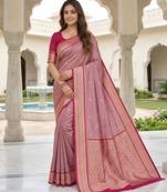 Onion pink soft silk blend saree with zari weaving meenakari design