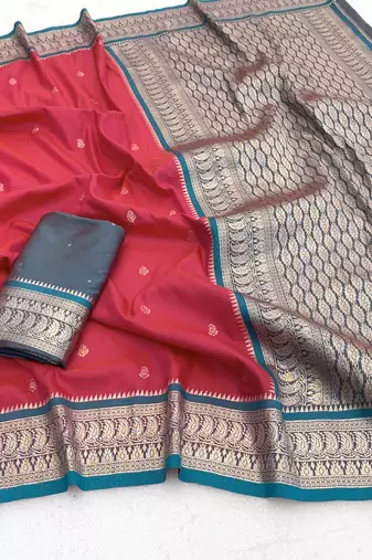 Pink soft silk blend saree with zari weaving meenakari design