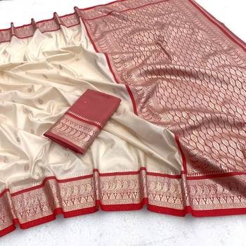 White soft silk blend saree with zari weaving meenakari design 5