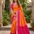Orange soft silk blend pochampalli saree with zari weaving meenakari design