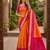 Orange soft silk blend pochampalli saree with zari weaving meenakari design