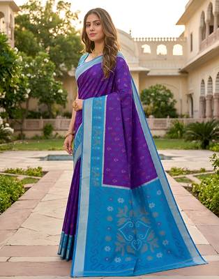 Purple soft silk blend pochampalli saree with zari weaving meenakari design 2