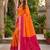Orange soft silk blend pochampalli saree with zari weaving meenakari design