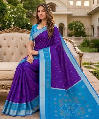 Purple soft silk blend pochampalli saree with zari weaving meenakari design 3