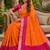 Orange soft silk blend pochampalli saree with zari weaving meenakari design