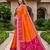 Orange soft silk blend pochampalli saree with zari weaving meenakari design