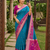 Sky blue soft silk blend pochampalli saree with zari weaving meenakari design