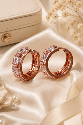 Rose Gold Finish Royal Spark Hoop Earrings 1