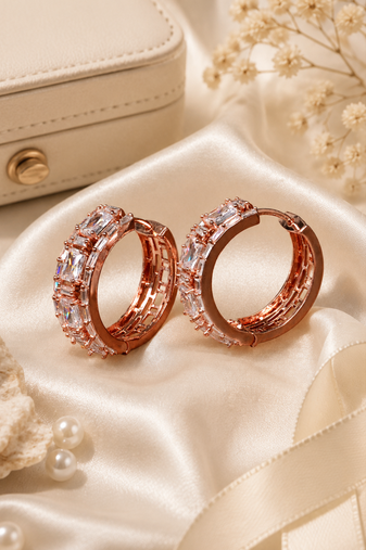 Rose Gold Finish Royal Spark Hoop Earrings