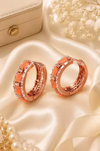 Rose gold finish signature sparkle hoop earrings