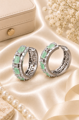 Rhodium finish eternal spark hoop earrings