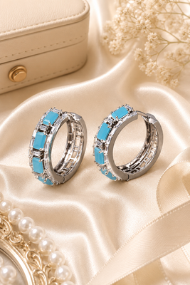 Rhodium finish luxury stone hoop earrings 1