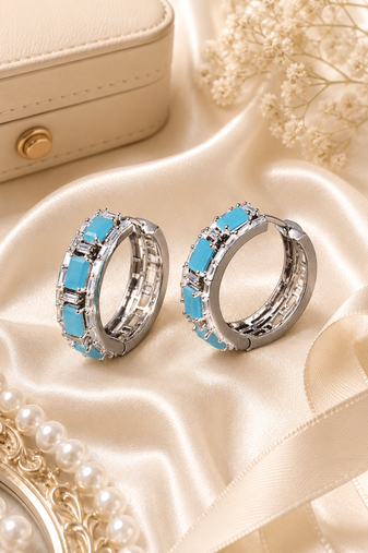 Rhodium finish luxury stone hoop earrings