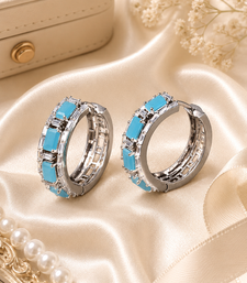Rhodium finish luxury stone hoop earrings